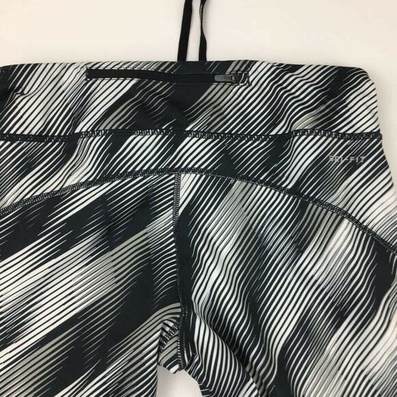Nike Womens Capri Pants Black White Diagonal Stripes Stretch Running Dri-Fit M - Picture 5 of 12